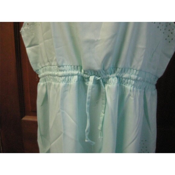 Mint Green Stylish Square Neck Hollow Out Drawstring Flare Dress For Women - Picture 3 of 4